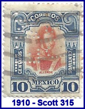 Ferrocarril Mexicano 1910 perfin